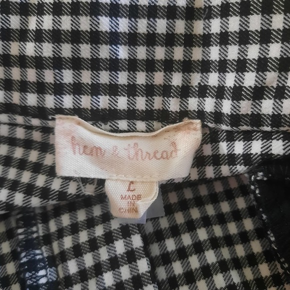 Hem & Thread Womens Black White Gingham Checked Straight Leg Pants Size Large - Picture 3 of 5